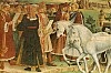 La Renaissance en Italie 1476 Francesco Del Cossa Le triomphe de Minerve Detail les professeurs de l'universite de Ferrare.jpg
